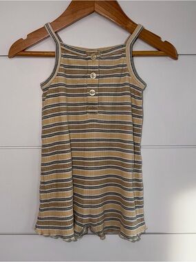 Kate Quinn Organic Cotton Ribbed Romper 6-12 Mon. Retro Stripe Cottagecore Boho